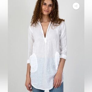 CP Shades Sz M White Teton Tunic Top Linen Shirt Pockets Oversized USA Beach